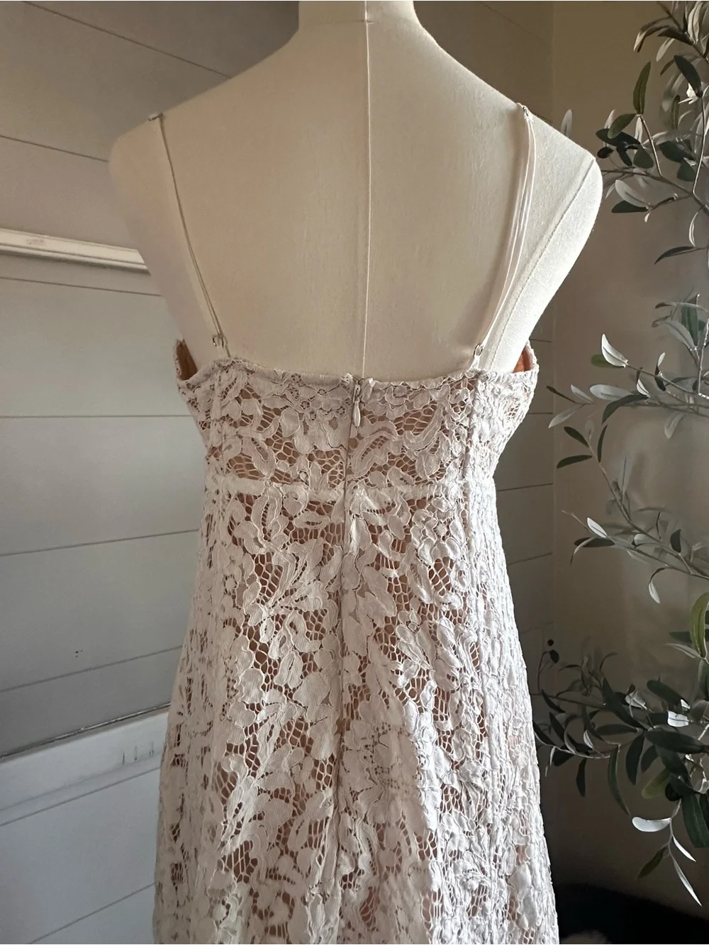 Lulu’s White Lace Slip Dress with Handkerchief Hem